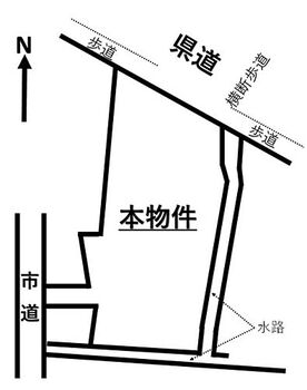 山川町２００坪　事務所店舗用地に 県道には約16mで接しています。乗入れ間口も広く使用しやすいです。東西の寸法も広いです。