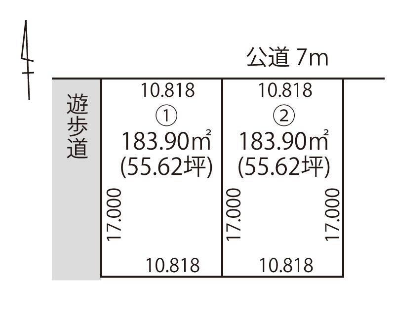 区画図です。西側も遊歩道となっており開放感がございます。