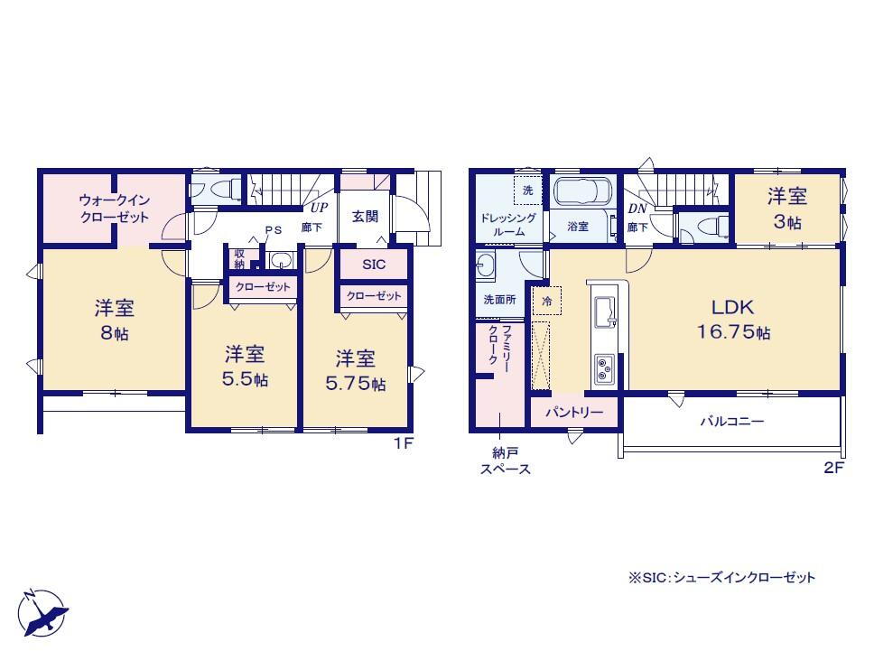(２号棟)、価格8180万円、4LDK、土地面積135.4m<sup>2</sup>、建物面積106.81m<sup>2</sup> 
