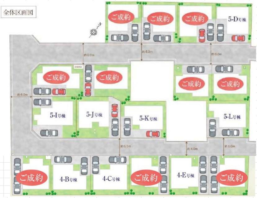 【区画図】<BR>全18棟の大型分譲地。カースペースは車種により2台駐車可能♪分譲地にはお子様のいるご家庭も多く、見守りながら子育て出来る環境です。