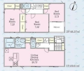 (2号棟)、価格2680万円、3LDK、土地面積133.74m<sup>2</sup>、建物面積95.98m<sup>2</sup> 