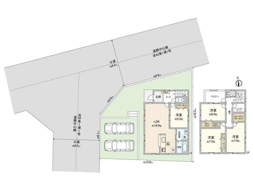(1号棟)、価格6780万円、4LDK、土地面積139.18m<sup>2</sup>、建物面積108.54m<sup>2</sup> 