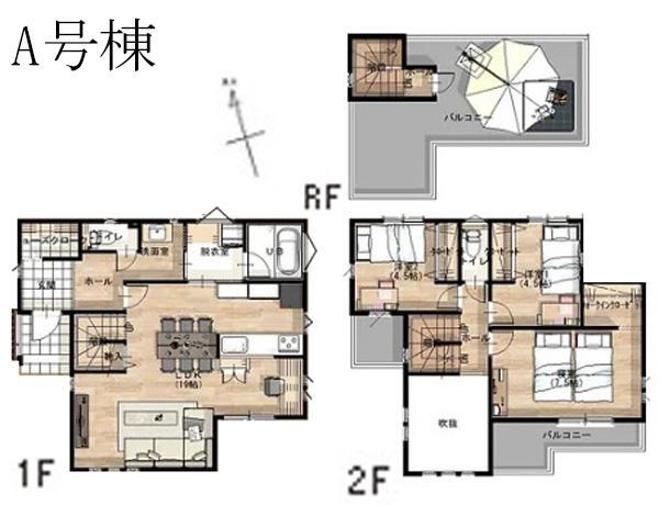 (A号棟)、価格6350万円、3LDK、土地面積123.49m<sup>2</sup>、建物面積98.53m<sup>2</sup> 