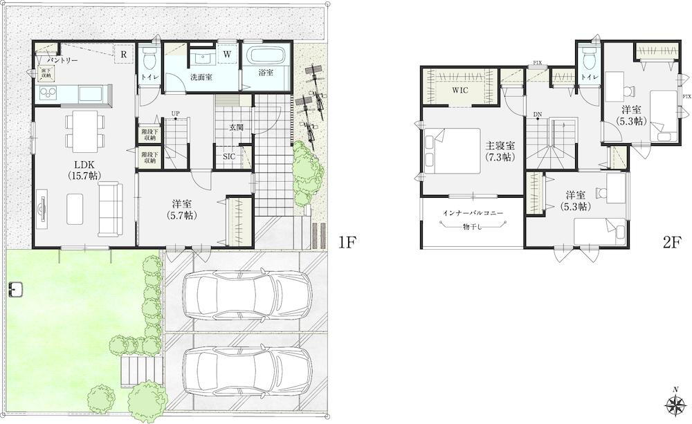 (1号棟)、価格3398万円、4LDK、土地面積166.77m<sup>2</sup>、建物面積113.44m<sup>2</sup> 