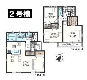 (2号棟)、価格3450万円、3LDK、土地面積136.87m<sup>2</sup>、建物面積96.06m<sup>2</sup> 