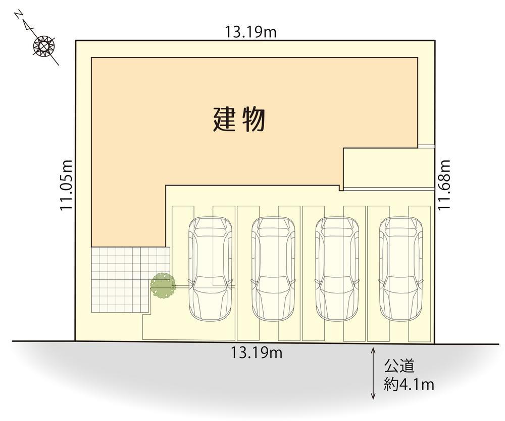 区画図　並列4台駐車可