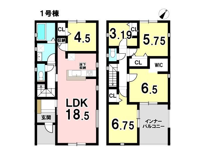 (１号棟)、価格3380万円、4LDK+S、土地面積217.67m<sup>2</sup>、建物面積116.33m<sup>2</sup> 