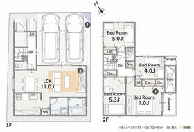 A号棟 並列2代駐車可能なカースペース付。全居室収納付のためお部屋をすっきりご利用可能。リビング上部の吹抜は明るさと開放感をもたらします。