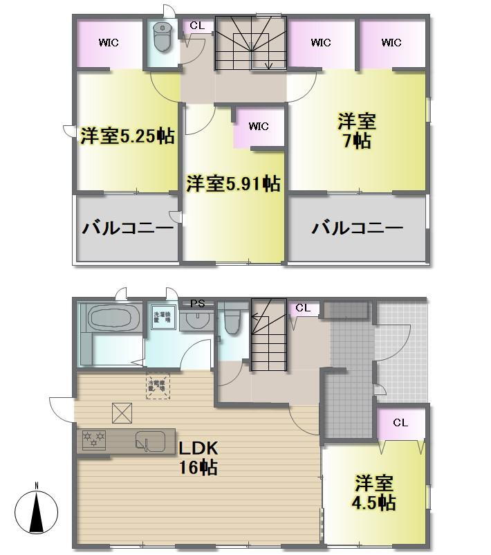 (1号棟)、価格2680万円、4LDK、土地面積180.51m<sup>2</sup>、建物面積112.21m<sup>2</sup> 