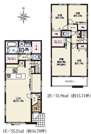 (1号棟)、価格4699万円、4LDK、土地面積120.68m<sup>2</sup>、建物面積107.17m<sup>2</sup> 