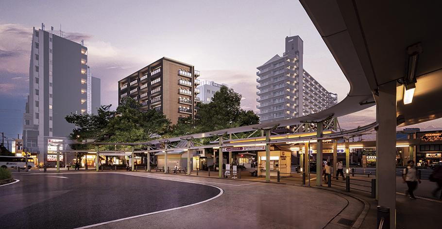 JR「尼崎」駅南側ロータリーの写真に外観完成予想図をCG合成(実際と多少異なります)