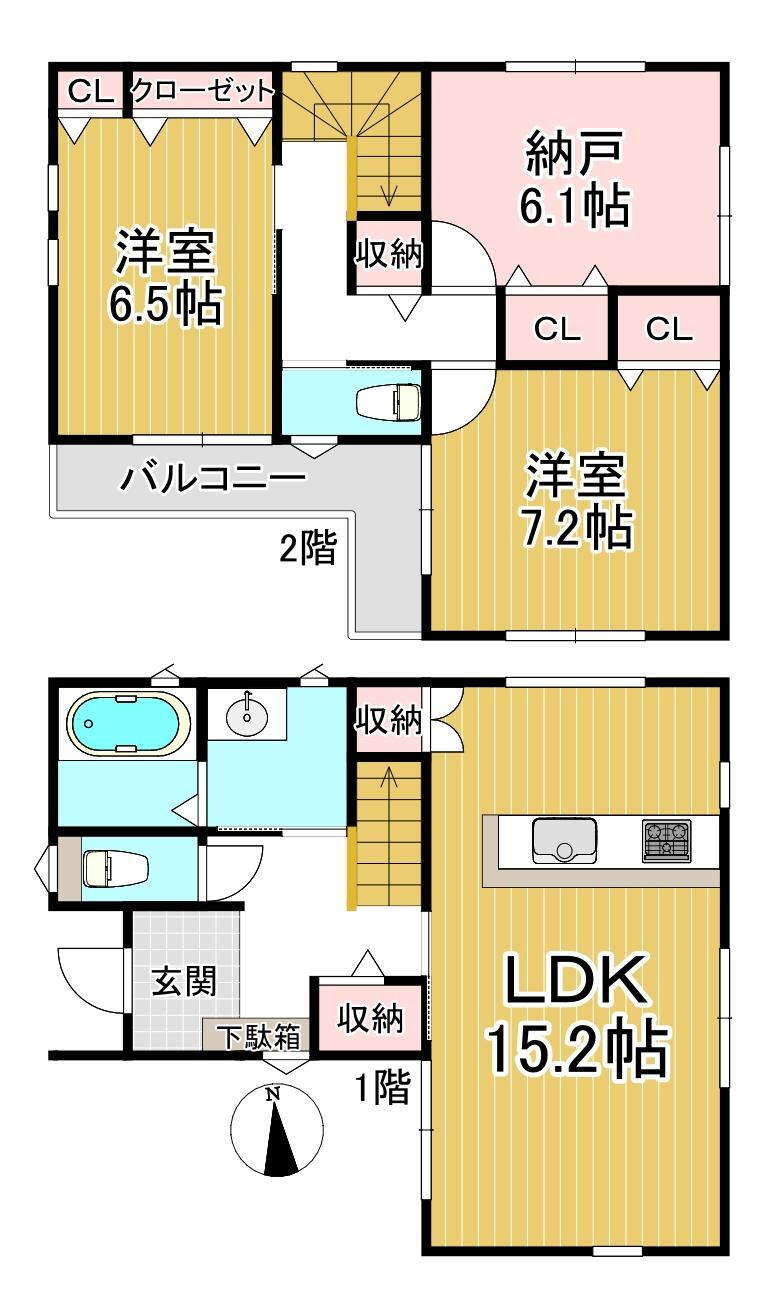 (1号地)、価格3390万円、2LDK+S、土地面積81.91m<sup>2</sup>、建物面積86.67m<sup>2</sup> 