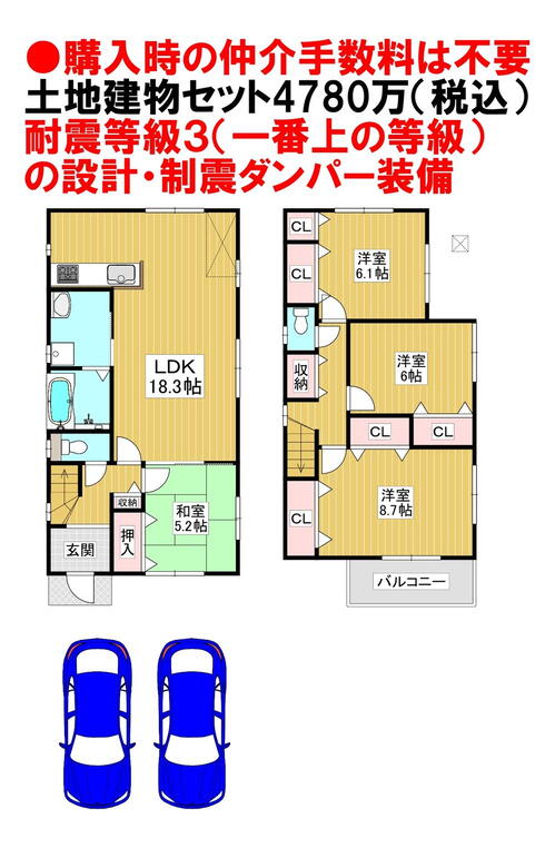 上野芝向ヶ丘町５（上野芝駅） 4780万円・4980万円