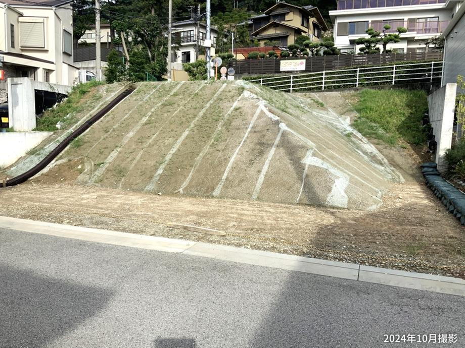分譲地北側には緑の景色が広がっています。買物・教育施設が徒歩10分圏内という利便性とともに、四季折々の表情をみせる自然も感じられる立地です。/2024年10月撮影