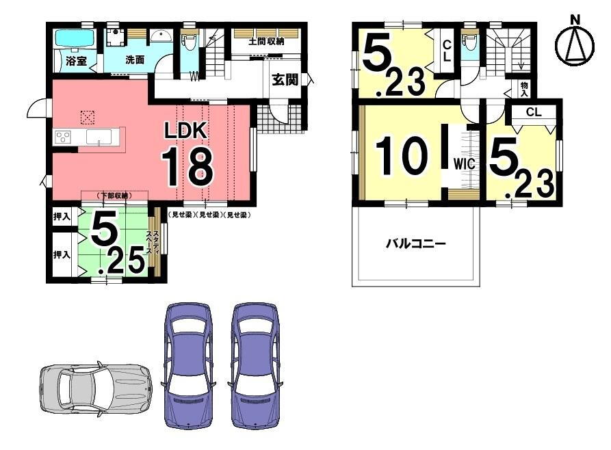 (2号地)、価格3598万円、4LDK、土地面積135.3m<sup>2</sup>、建物面積106.4m<sup>2</sup> 