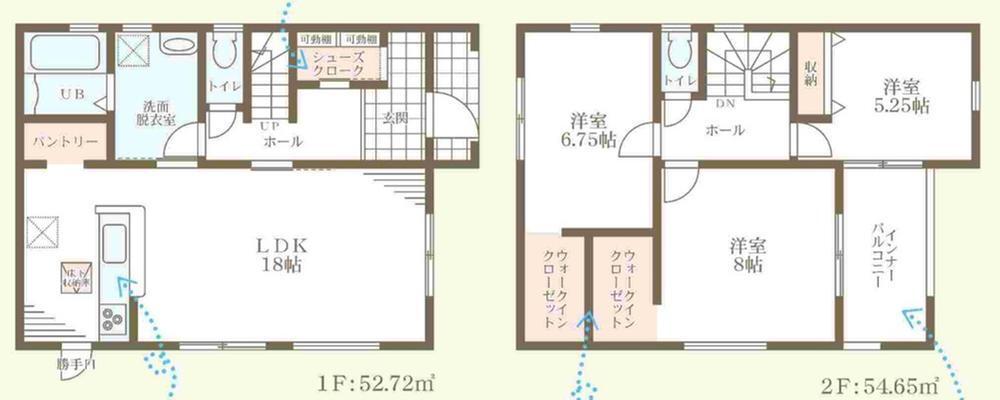 (1号棟)、価格2380万円、3LDK、土地面積189.45m<sup>2</sup>、建物面積107.37m<sup>2</sup> 