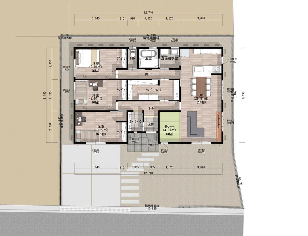 (1号棟)、価格2980万円、4LDK、土地面積222.43m<sup>2</sup>、建物面積101.8m<sup>2</sup> 