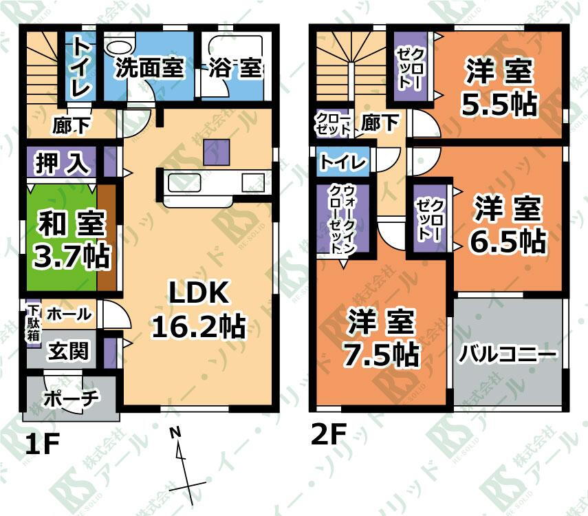 (1号棟)、価格1580万円、4LDK、土地面積135.91m<sup>2</sup>、建物面積103.27m<sup>2</sup> 