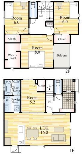 (2号地)、価格2898万円、4LDK、土地面積205.01m<sup>2</sup>、建物面積109.1m<sup>2</sup> 