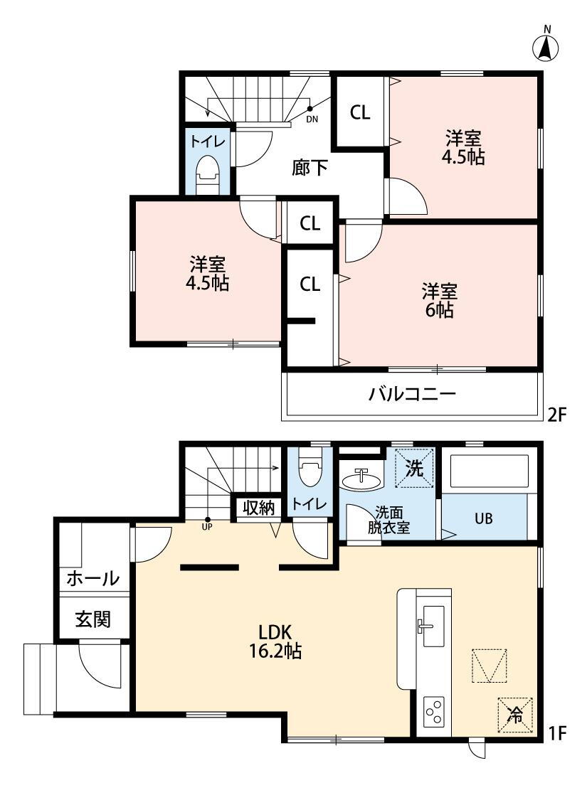 (1号棟)、価格3590万円、3LDK、土地面積94.61m<sup>2</sup>、建物面積75.35m<sup>2</sup> 