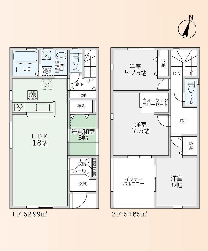 (2号棟)、価格3298万円、4LDK、土地面積164.78m<sup>2</sup>、建物面積107.64m<sup>2</sup> 