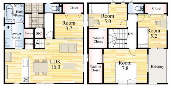 (7号地)、価格3998万円、4LDK、土地面積152.75m<sup>2</sup>、建物面積104.33m<sup>2</sup> 