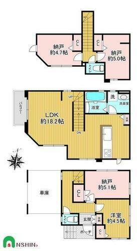 市川市香取２期新築戸建 土地面積：６１．３１m2延床面積：１０４．４５m2間取：２ＬＤＫ＋２Ｓ