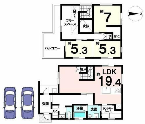 桜井市東新堂　全２区画 耐震等級３を取得し、万一の災害時でも安心できる住宅です。１９．４帖の大きなＬＤＫはリビング階段を採…