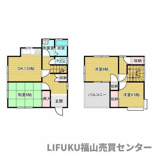 奈良津町　土地建物 建物面積24.65坪。3DK南向きで高台にあります。ダイニングキッチンは独立しています。