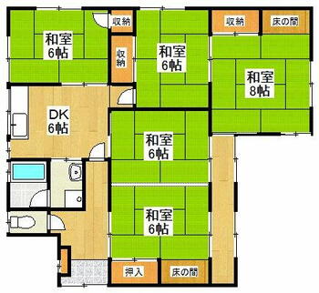 福島市笹谷字横道 ５DKの平家建て。一部リフォームをして12帖のリビングにしても◎