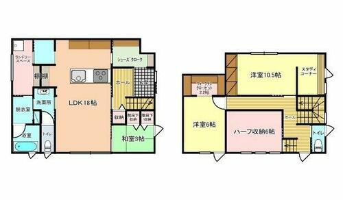 水呑町三新田１丁目　土地建物 建物面積33.18坪、3LDK＋S（納戸）のファミリーにおすすめの間取りです。2階の洋室は広々10.5帖！壁で仕切