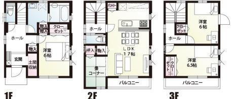川越市寿町１丁目　全３棟　Ｃ号棟 1階6畳洋室、2階17帖LDKと畳コーナ