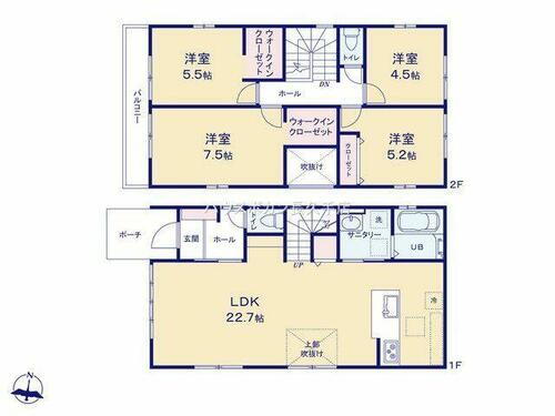 日進市岩崎町１期　全２棟　２号棟 ＷＩＣは２か所あるから、寝室から子ども室まで居住スペースはゆったり、快適。※２号棟