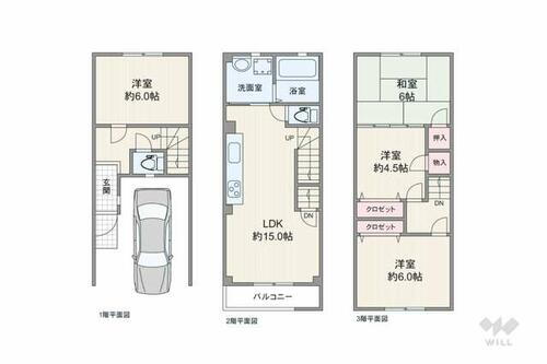大阪市東淀川区淡路３丁目　一戸建て キッチンと洗面室（洗濯機置場）、バルコニーが同フロアにあるため、炊事・洗濯の家事動線に優れています。