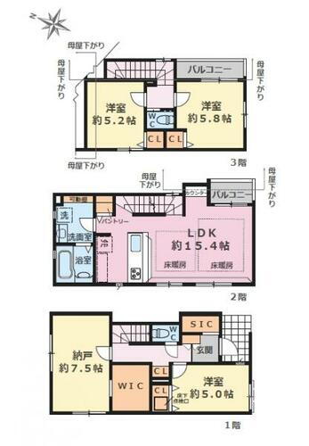 練馬区東大泉２丁目　新築戸建 ■建物面積：９９．５４平米の４ＬＤＫタイプ新築戸建