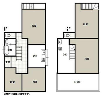 上平原町売住宅 5DKで南側にバルコニーがあります。間取りは現況優先です。