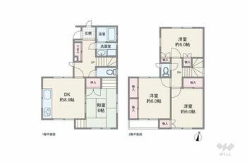 神戸市東灘区魚崎北町１丁目　一戸建て 間取りは延床面積85.50平米の4DK。全個室6帖の広さがあるプラン。