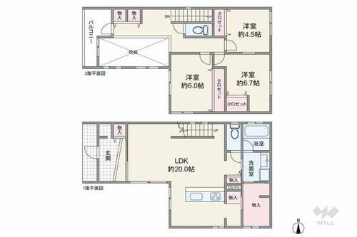 尼崎市食満５丁目　一戸建て 間取りは延床面積101.84平米の3LDK。