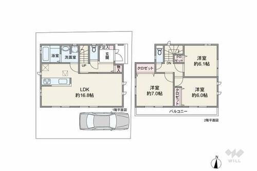 箕面市新稲５丁目　一戸建て 間取りは延床面積86.63平米の3LDK。全個室6帖以上の広さを確保したプラン。