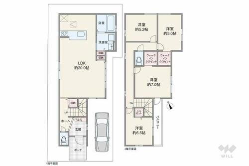 池田市旭丘２丁目　一戸建て 間取りは延床面積104.33平米の4LDK。