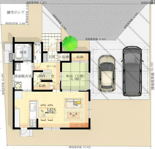 中田二丁目Ⅱ期１号地　分譲住宅 １Ｆ平面図　便利な回廊型動線プラン♪