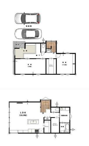 三軒屋町新築建売住宅 １階／２階　間取り