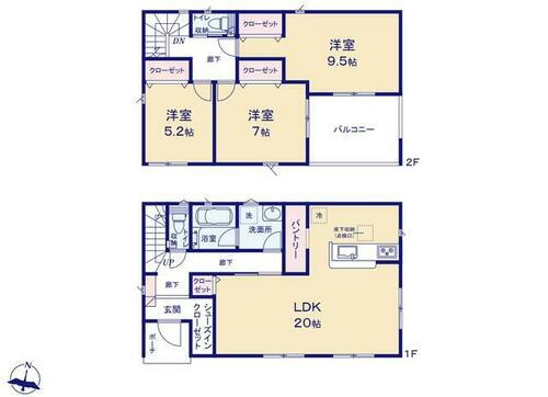 金沢区釜利谷西２丁目新築戸建 広々とした延床面積１０３．６７㎡の居室空間。