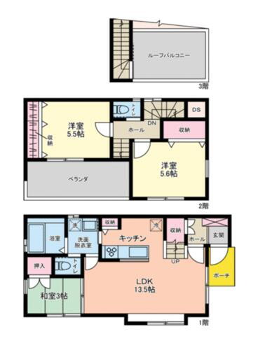 柏市新逆井１丁目 こちらは一例です。お部屋の配置、和室→洋室、広さ配分、小屋裏収納など間取り相談可能です。