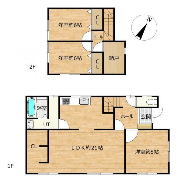 栄町３（岩見沢駅）　７９９万円 799万円、3LDK+S、土地面積225.39m<sup>2</sup>、建物面積104.38m<sup>2</sup> 【リフォーム済】間取図です。３SＬＤＫの2階建てです。全室クロス貼り替え、フローリングを上張りしました。各居室、キッチンに火災警報器を設置予定です。