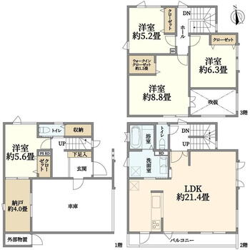 中の島一条９　３７５０万円 3750万円、4LDK、土地面積87.87m<sup>2</sup>、建物面積144.9m<sup>2</sup> 4LDK＋書斎(納戸)