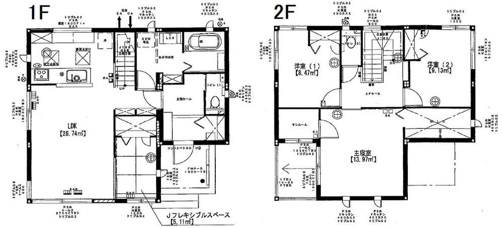 住吉町（西若松駅）　４１８０万円 4180万円、3LDK、土地面積186.65m<sup>2</sup>、建物面積104.36m<sup>2</sup> 間取図