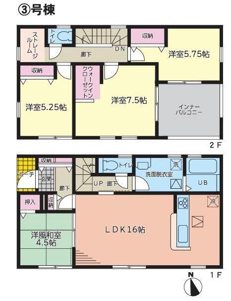 富田町字大十内（喜久田駅）　２９８０万円 2980万円、4LDK、土地面積273.76m<sup>2</sup>、建物面積107.64m<sup>2</sup> ３号棟　間取り図