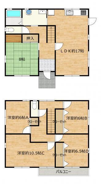 花泉町花泉字馬場（花泉駅）　１４９９万円 1499万円、5LDK、土地面積327.95m<sup>2</sup>、建物面積133.67m<sup>2</sup> 【現況販売中】間取り図です。2階には独立したお部屋が4部屋ありますので、お子様が多いご家庭でも問題なくお住まいになれます。