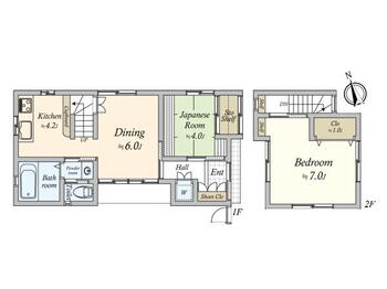 高井戸東２（高井戸駅）　２７８０万円 2780万円、2DK、土地面積62.28m<sup>2</sup>、建物面積53.67m<sup>2</sup> 間取図